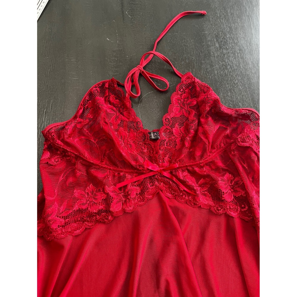 Avidlove Red Lace Halter Babydoll Chemise Lingerie XXL Sexy Sheer Split Back - Picture 2 of 6